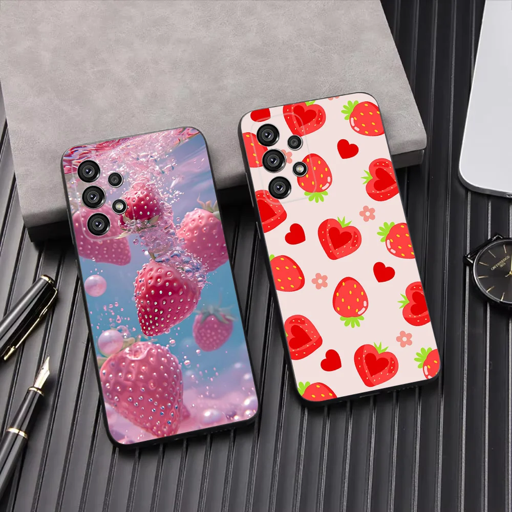 

Fuirt Strawberry Phone Case For Samsung Galaxy A13,A21s,A22,A31,A32,A52,A53,A71,A80,A91 Soft Black Shell