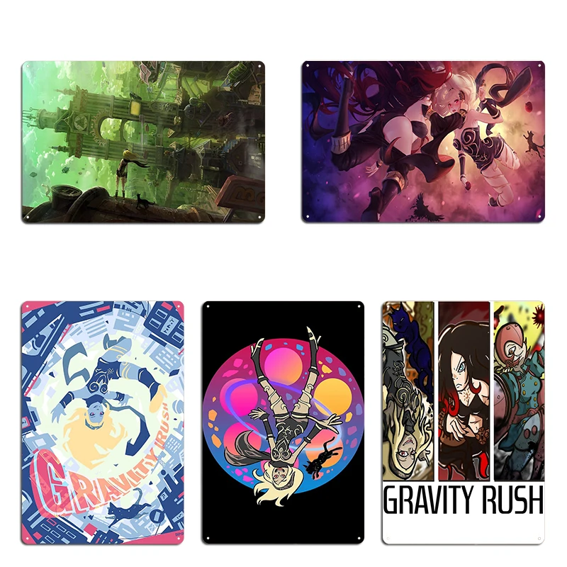 Kat y Raven Gravity rush Gravity Daze People Me Call Purple Hermoso modelo Gravity Queens Retro Metal clásico cartel de estaño