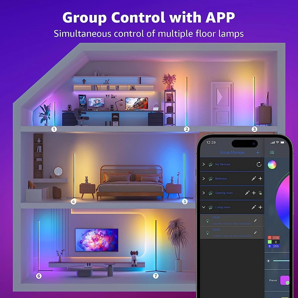 Wohnzimmer dimmbare RGB Ecke Stehle uchte 140cm Stand Smart App LED Stimmungs licht für Schlafzimmer nordische Wohnkultur Innen beleuchtung