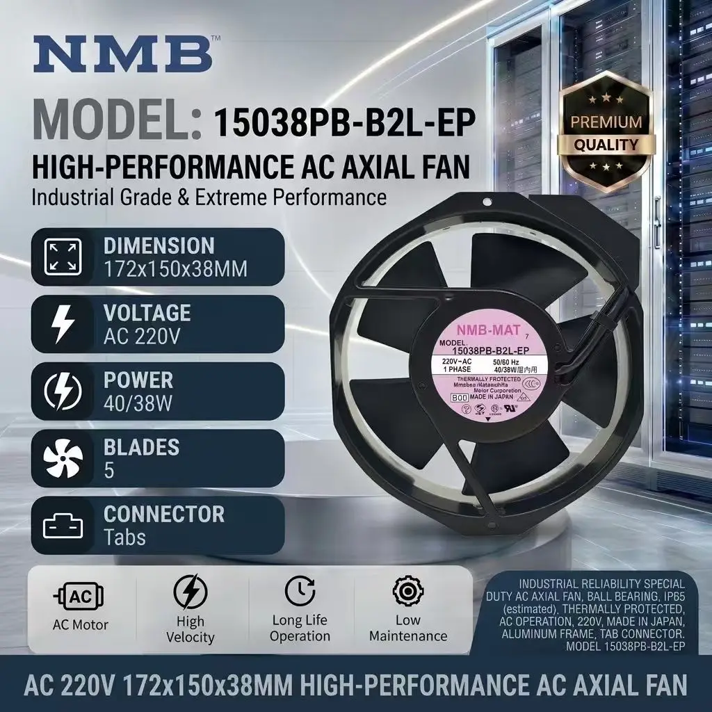 For NMB 15038PB-B2L-EP 220V 40W 17238 172x150x38mm Dual Ball Bearing Terminals Metal Cabinet Inverter Server Axial Cooling Fan