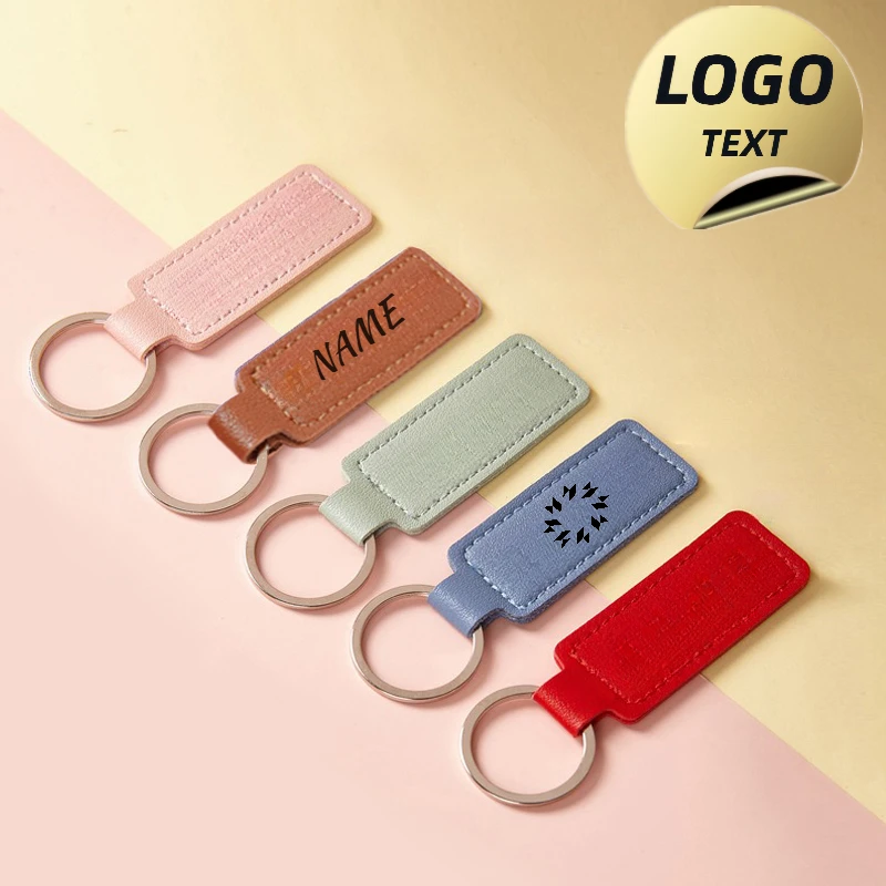 Personalized Key Keyring PU Leather Customized LOGO Keychain Blank Laser Engrave Hotel Room Number Car Key Ring Company Gift