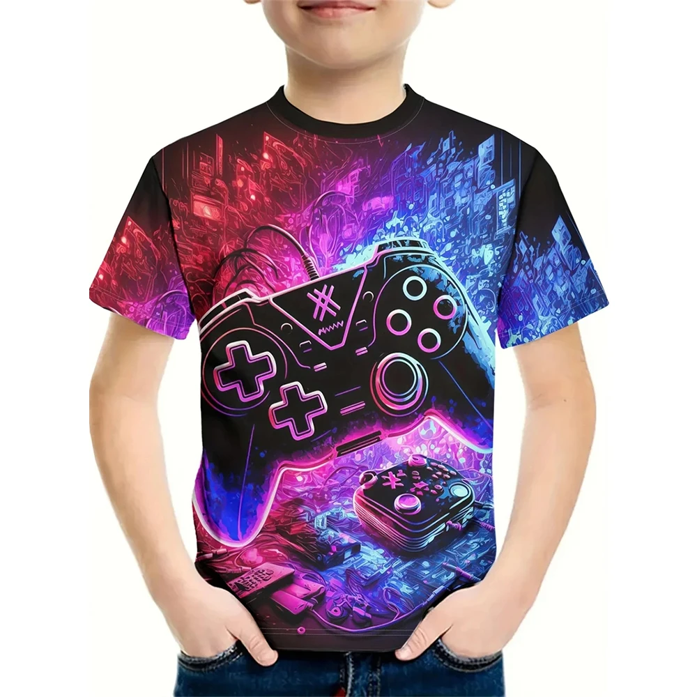 Kids Gamepad Graphic T Shirt For Men 3D Print Game Controller T-shirt Cool Boy\'s T-shirt Casaul Crew Neck Short Sleeve Tee Shirt