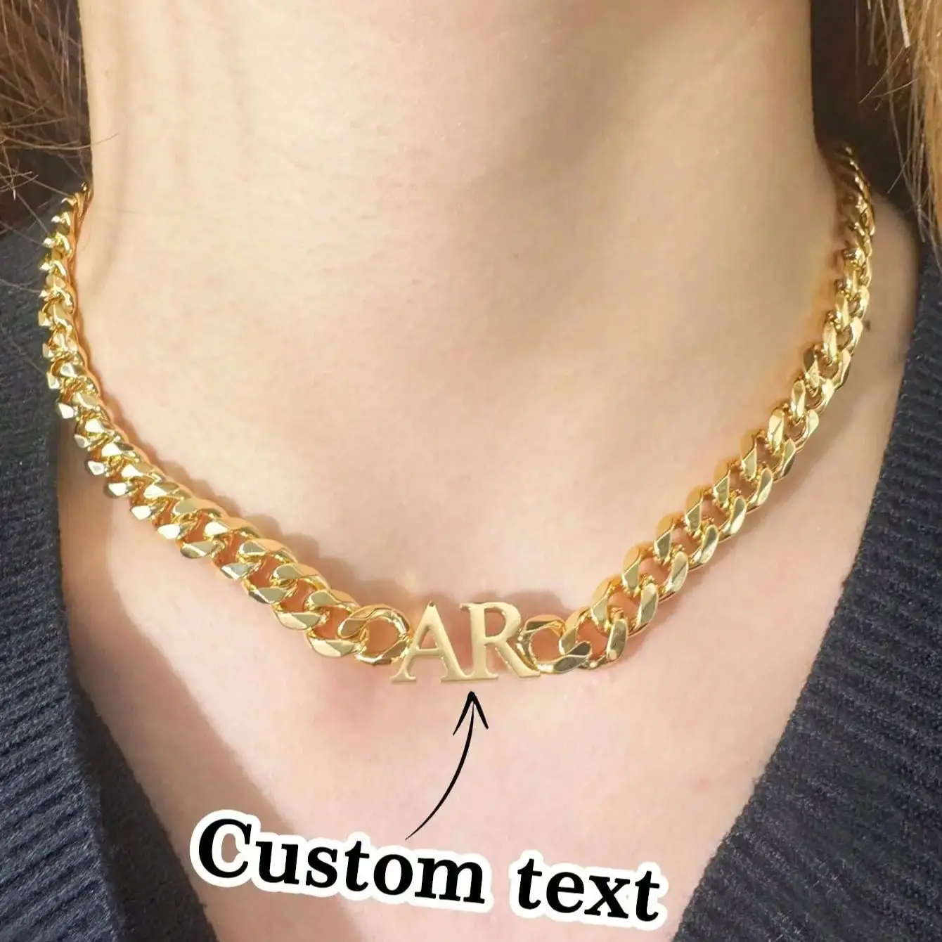 

DOREMI 8mm Cuban Chain Choker Personalized Thick Letter Name Necklace and Bracelet Customized Initial Cuban Link Jewelry Set