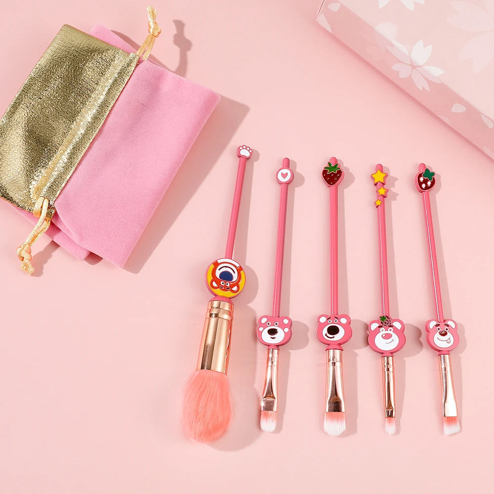 5pcs Kawaii Lotso Makeup Brush Set Cosplay Makeup Brush Face Cosmetic Powder Highlight Blending Eyebrow Eyeshadow Brush Girl