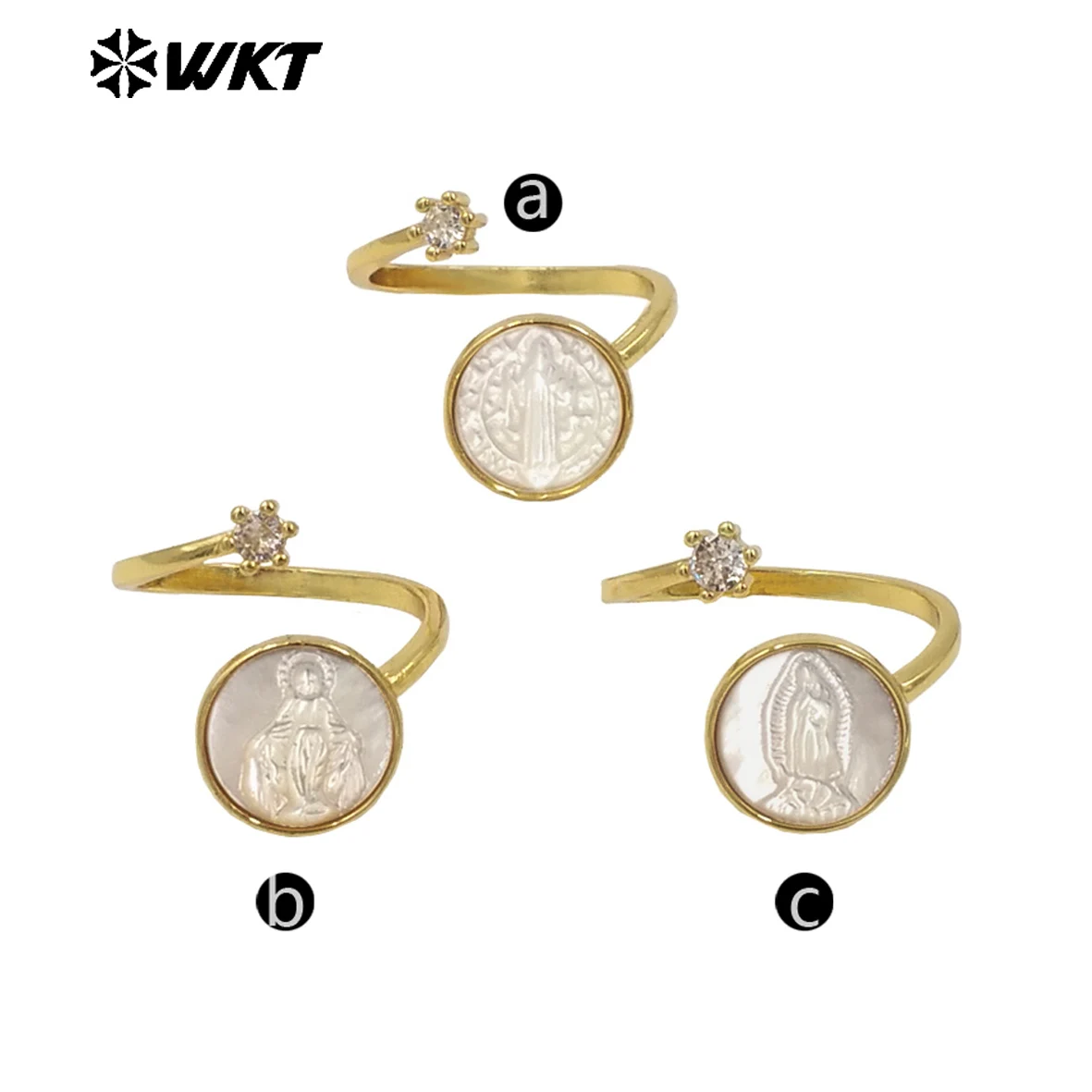 WT-MPR092 Fashionable Novelty Surround Design Natural White Shell With Small Cubic Zircon 18k Gold Plated Rings For Women