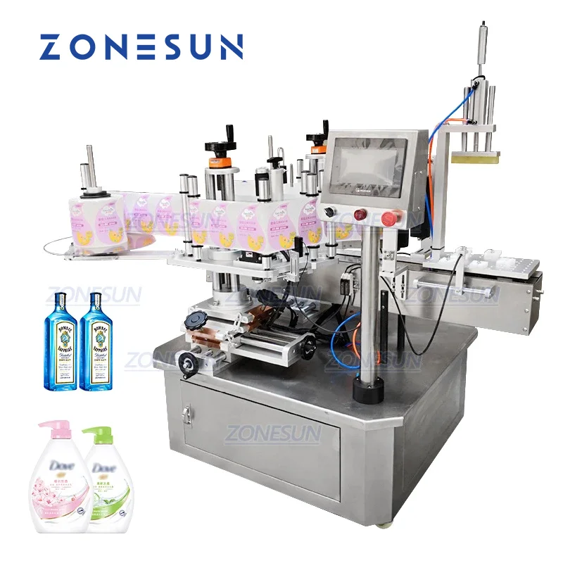 ZONESUN ZS-TB210 Semi Automatic Double Size Tube Sticker Water Flat Bottle Labeling Machine For Bottles Label Dispenser Machine