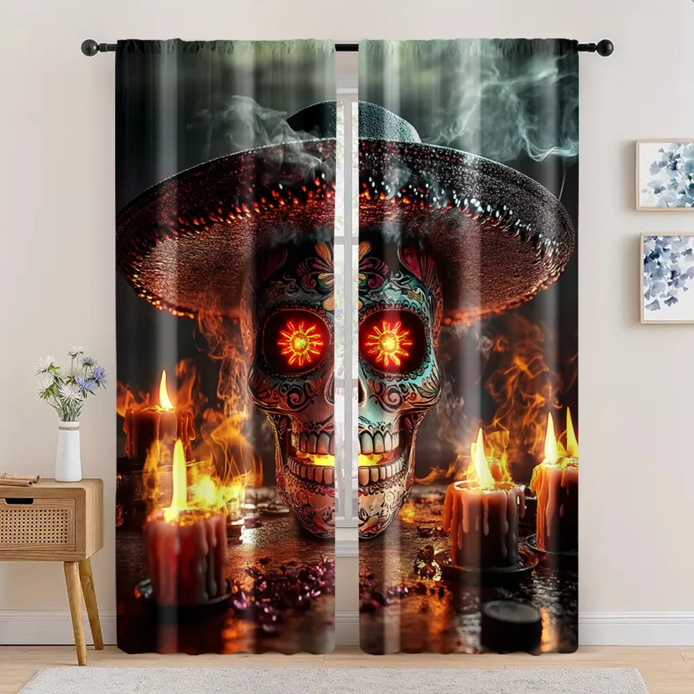 2pc,   Drapes curtainDay of the Dead Skull Fire Pit Blackout  Polyester Spring Party & Holiday Decor Applies to Apartment