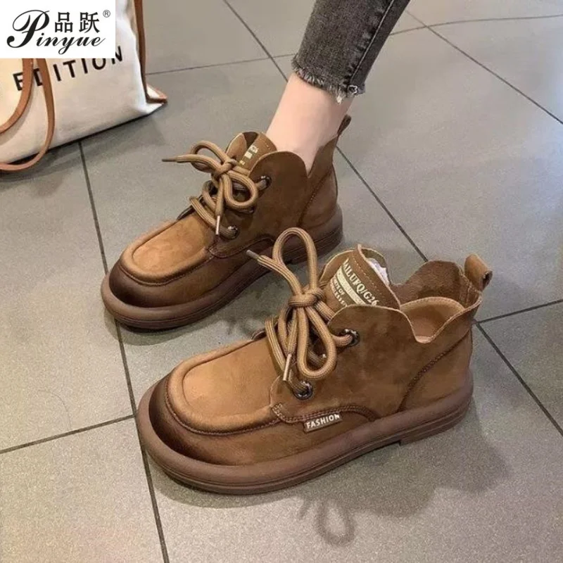 

Women's Ankle Boots Lace Up Autumn New Handmade Retro Round Toe Short Boots Casual Soft Sole Anti Slip Comfort Women Boots
