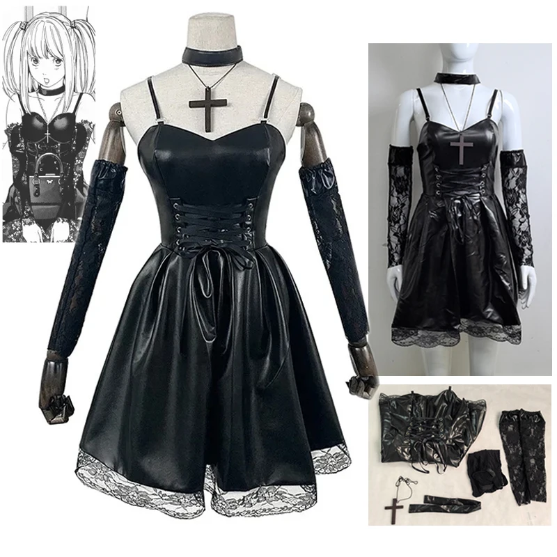 Misa Amane Cosplay Costume Death Note Leather Sexy Dress Outfit with Neck  Jewelry Stockings Necklace Uniform Halloween Costume - AliExpress 200000532