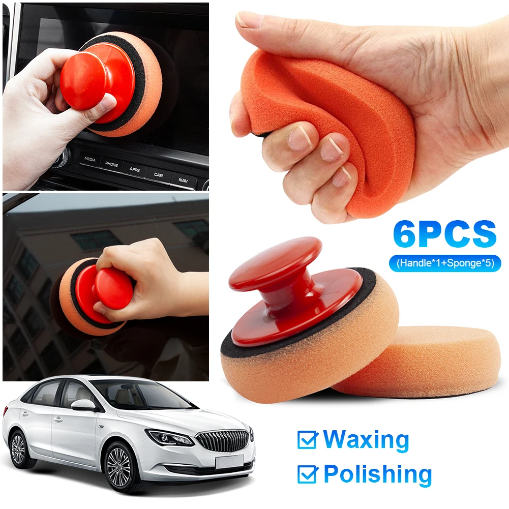 6 قطعة سيارة الشمع غسل إسفنجة تلميع مع مقبض الطاقة السيارات الملمع الصبح الإسفنج السيارات لينة بونيه الملمع أداة تصفيف السيارة
