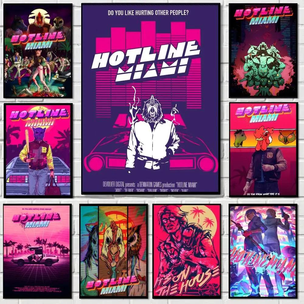 Hotline Miami Game Retro Action Poster Self-adhesive Advanced Aesthetic Printing Paper Wall Art for Living Room Home Decor
