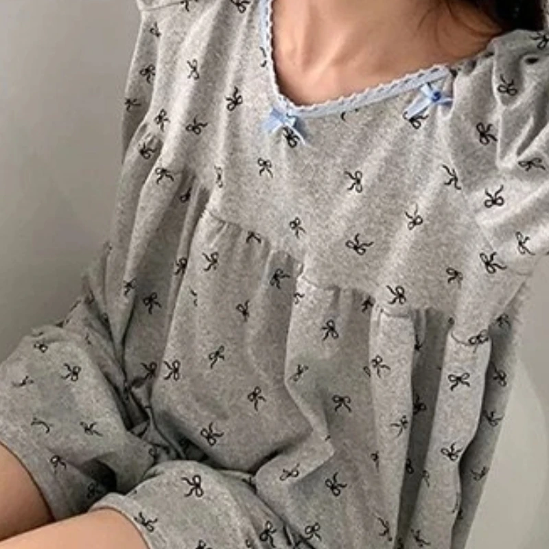 

Летний домашний свободный пижамный комплект с короткими рукавами и бантом для женщин