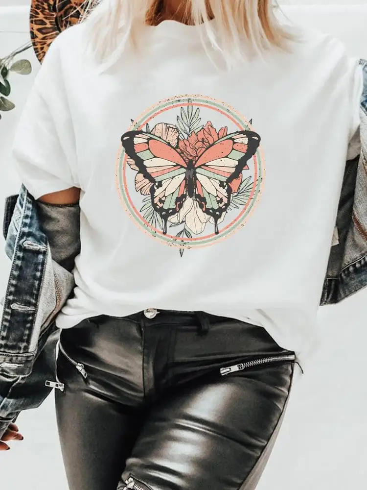 

Butterfly Sweet 90s Print Clothes Women Spring Fashion Summer Female Tee Shirt Lady Short Sleeve Graphic T-shirt