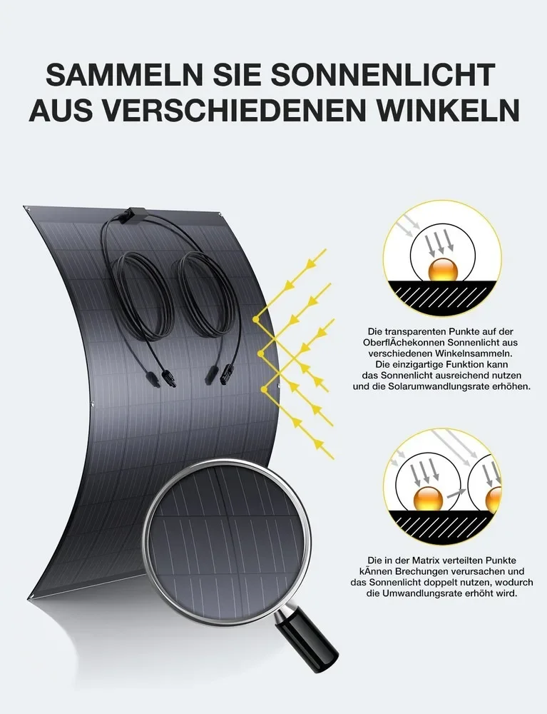 لوحة شمسية مرنة 480 وات (2 × 240 وات) وحدة شمسية أحادية البلورية، طلاء ETFE، للمركبات الترفيهية والقوافل والقارب والسقف، #4