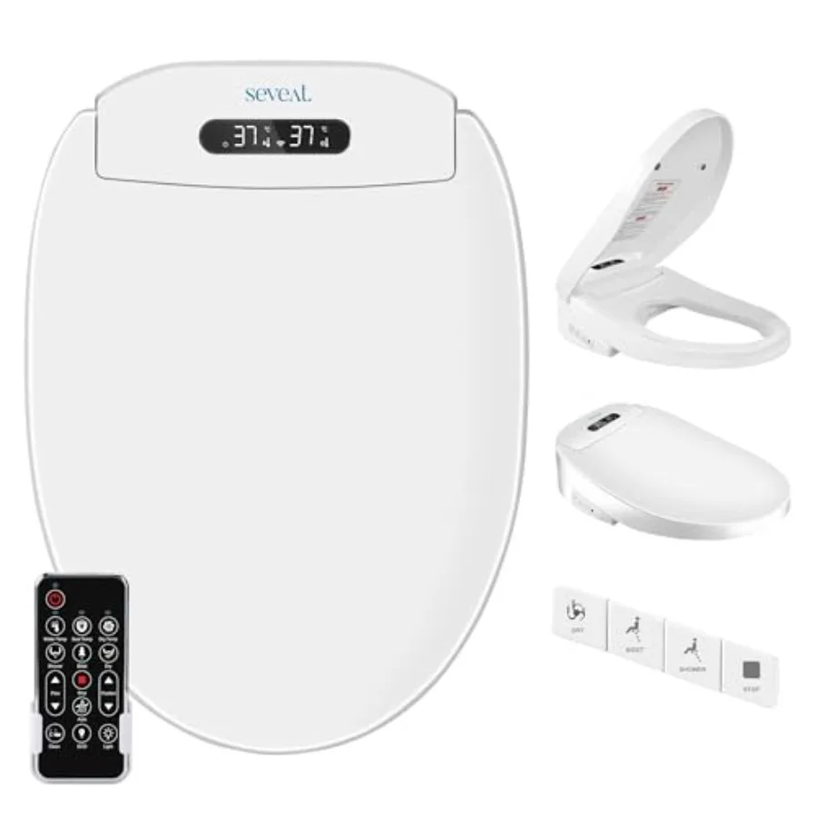 Electric Heated Bidet Toilet Seat with Instant Warm Water Dryer Feminine and Rear Wash Wireless Remote Control Self-Cleaning No