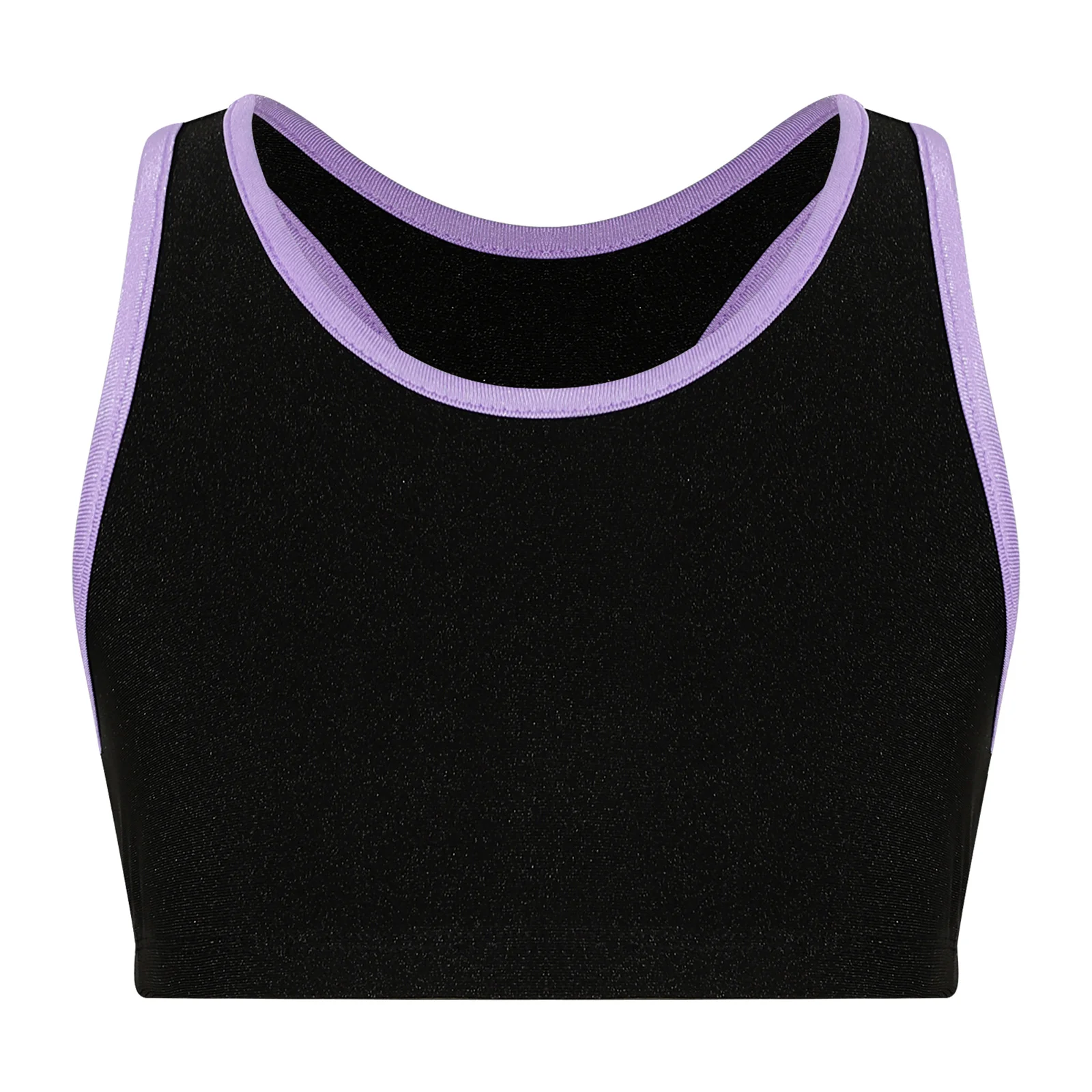 Teenagers Kids Girls Sports Top Racer Back Sleeveless Running Crop Tops Contrast Trim Stretchy Sport Tops for Swimming Fitness