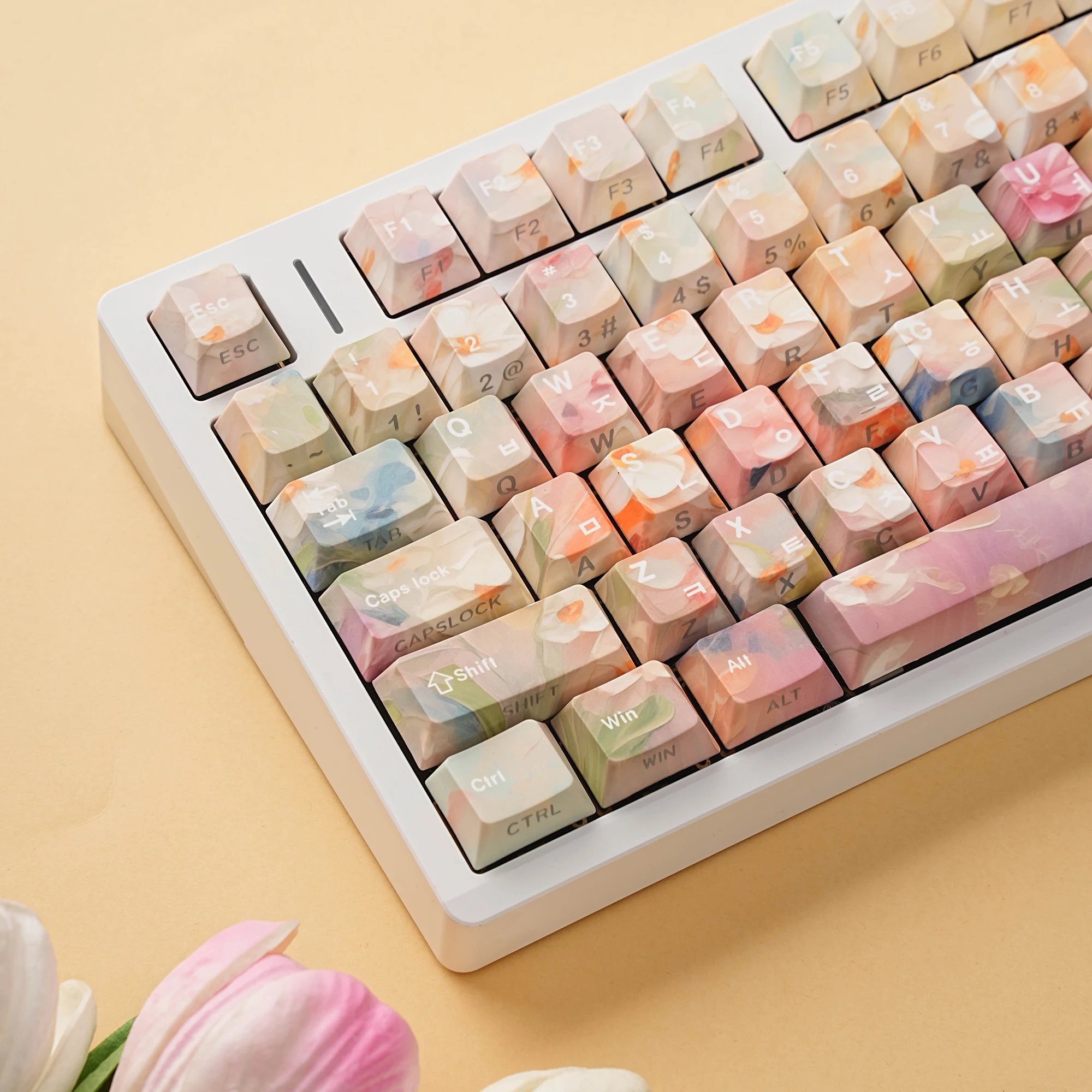 Flower Color Keycaps Shine Through Letters PBT Cherry Dye-subbed Keycap ISO Layout Korean Russian Arabic For Mechanical Keyboard