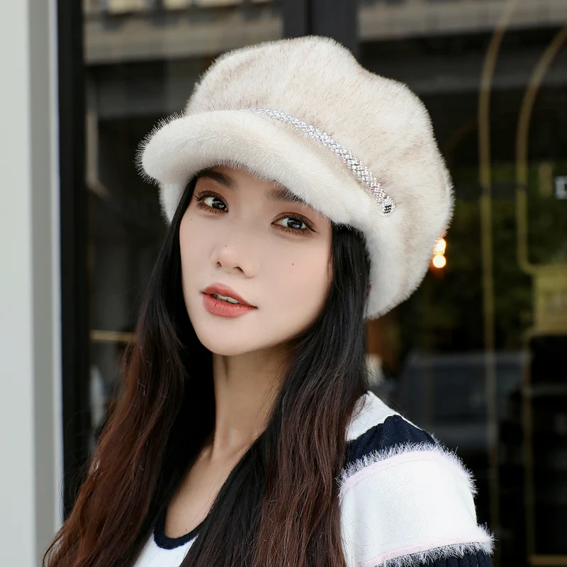 

Winter Hat For Women Fashion Faux Fur Fluffy Duck Tongue Hat Female Warm Ear Protection Hats Outdoor Thicken Wind Snow Caps