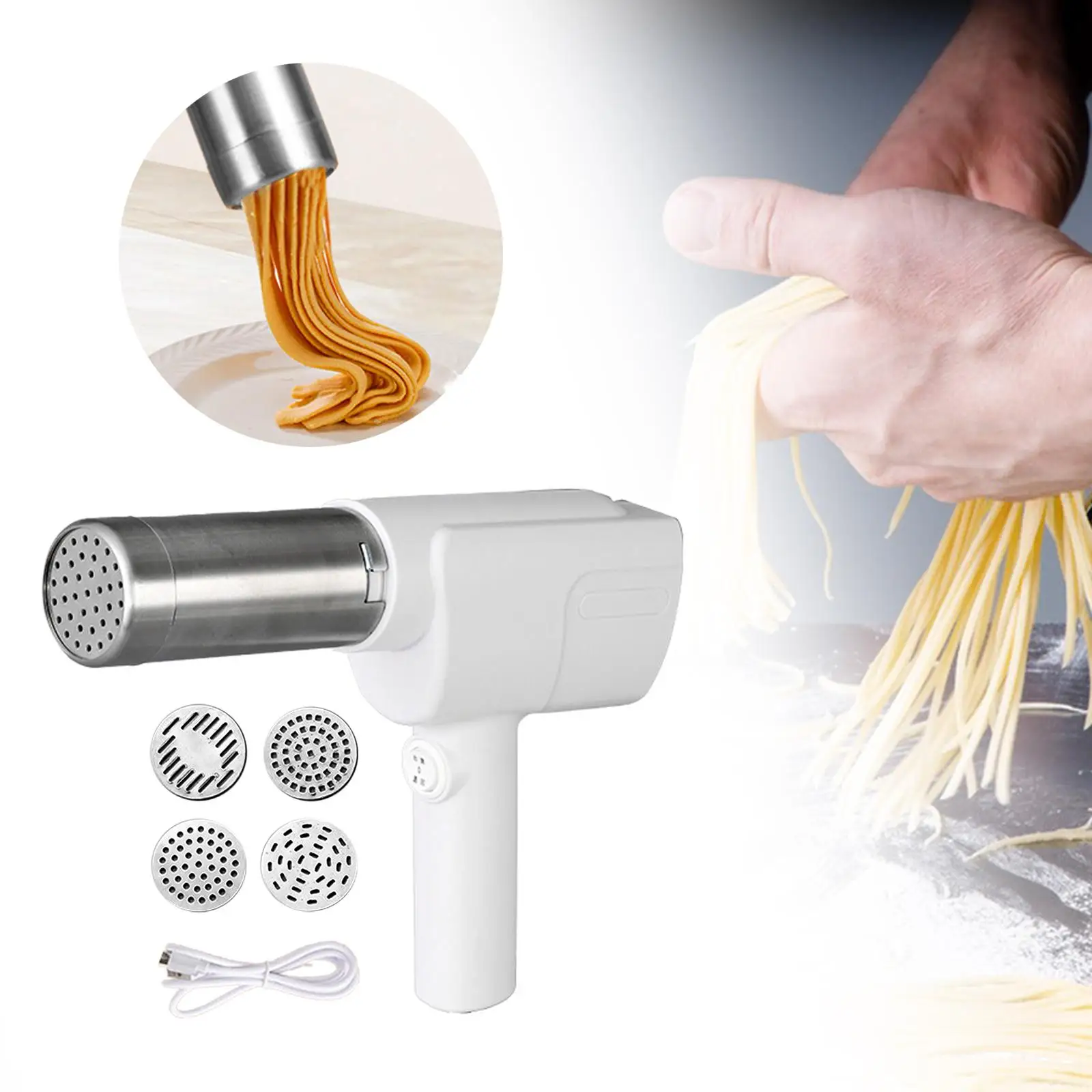 Handheld Electric Pasta Maker Portable Fittings with 5 Heads Multipurpose Ramen Maker Noodle Press Machine for Kitchen Ramen