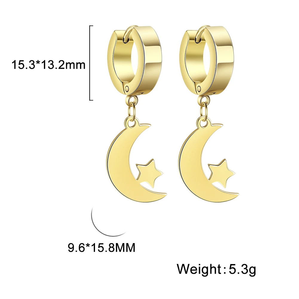 Kkjoy Edelstahl Neue Design Kette Hoop Ohrring Für Frauen Hohl Solide Stern Mond Anhänger Knorpel Ohrring Piercing Schmuck – Detail 13