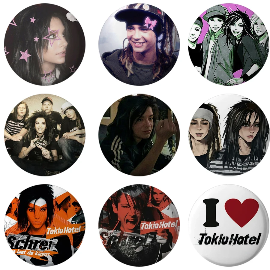 58mm Retro Rock Band Tokio Hotel Bill Kaulitz Pink Button Pin Gothic Rock Brooch Badge Backpack Decor Fans Collect Party Gifts