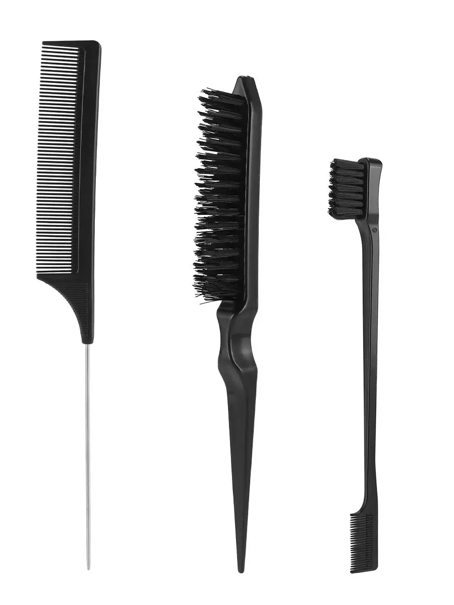 Nouveau 3 pièces ensemble de brosse à cheveux peigne à queue pointue peigne à cheveux à trois rangées aiguille en acier peigne à queue de souris brosse à dents outil de brosse à sourcils
