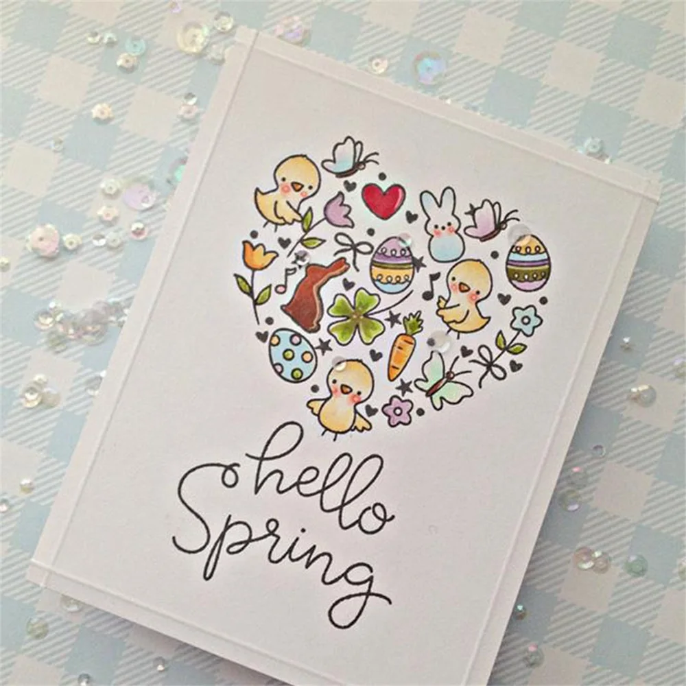 Cute Wild Animals Clear Stamps and Cutting Dies, Rabbit Elephant Pig Bee Silicone Stamps for Card Making Embossing Stencils Temp