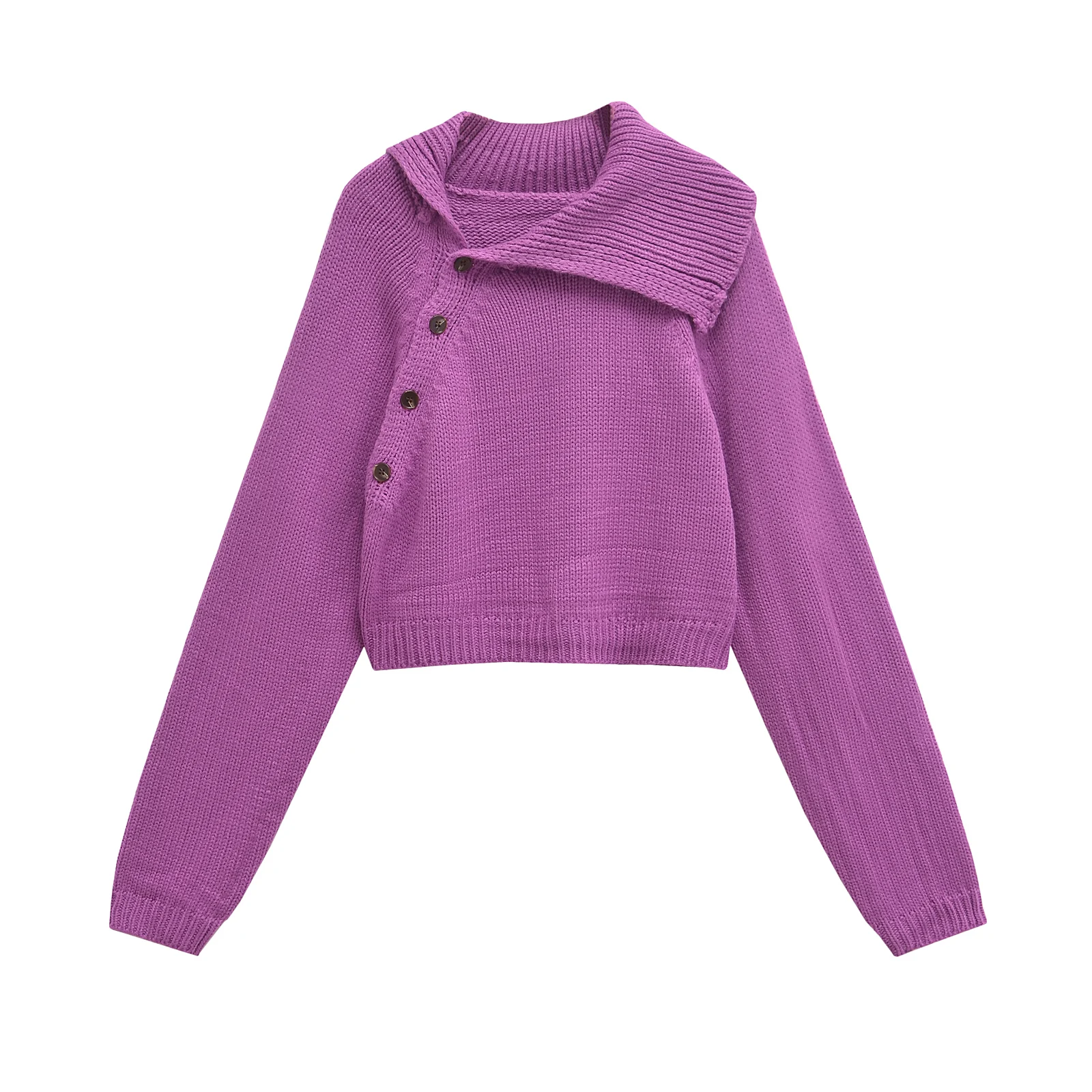 

Осенний женский однотонный асимметричный вязаный свитер с лацканами, однобортный кардиган на одно плечо, повседневные шикарные топы 5536138