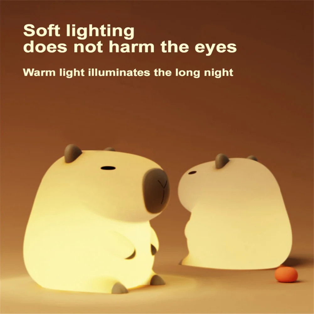 Cute Cartoon Capybara Night Light Silicone Animal Lamp USB Rechargeable Timing Sleeping Nightlight Kids Bedside Decor Lamp Gifts