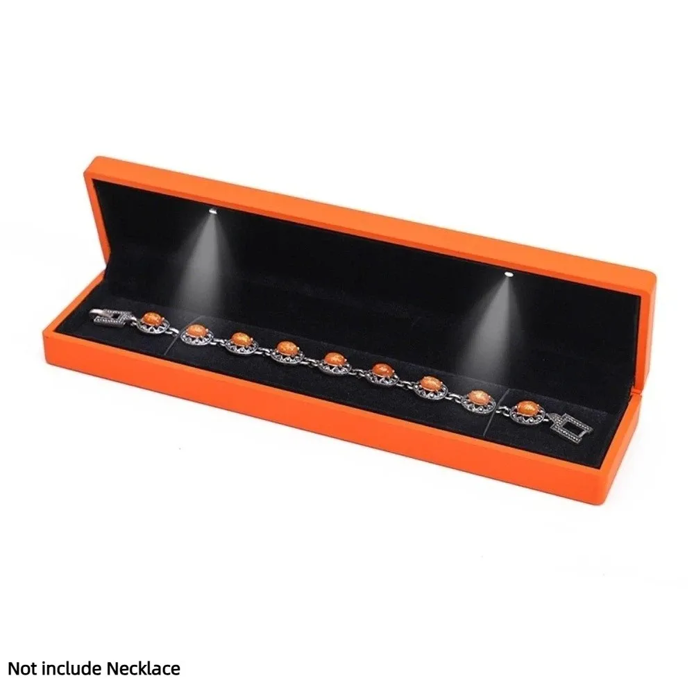 With Light Led Light Necklace Case Jewelry Display Solid Color Necklace Display Case Velvet Lined Jewelry Gift Box Necklace