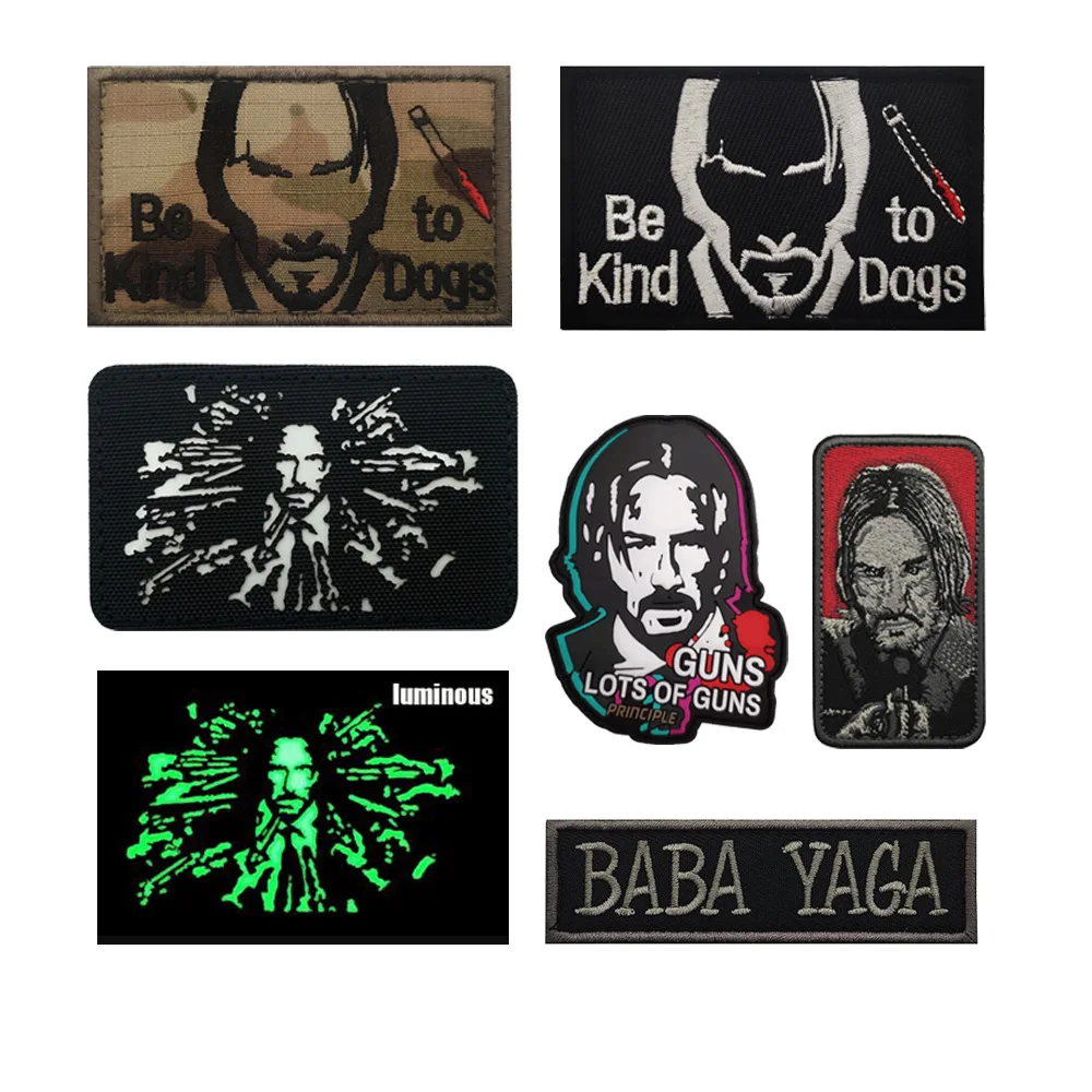 PVC Rubber Patch BABA YAGA John Wick Badge Reeves Head Embroidered Cloth Patch Backpack Patches for Clothing