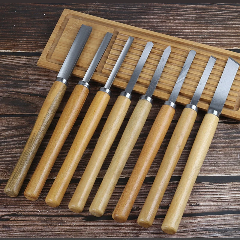 

8Pcs/set Wood Carving Knife Lathe Chisel Set Turning Tools Woodworking Gouge Skew Parting Spear Carpenter Tools Durable New