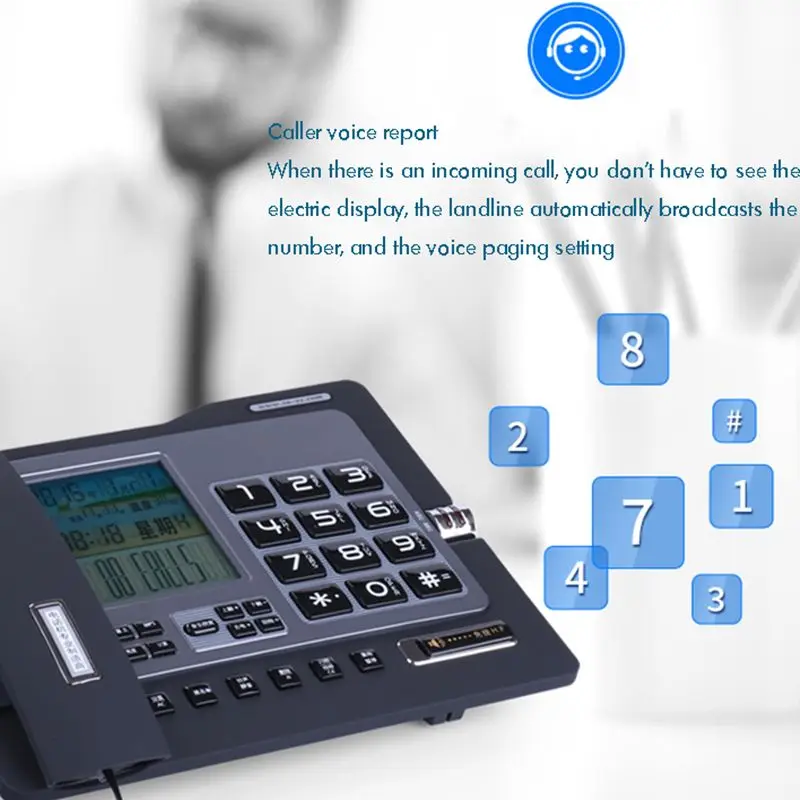 呼び出し元/通話待機、スピーカーフォン、ブラックリスト、デュアルインターフェイス計算機、アラーム機能を備えたオフィス家庭用有線電話