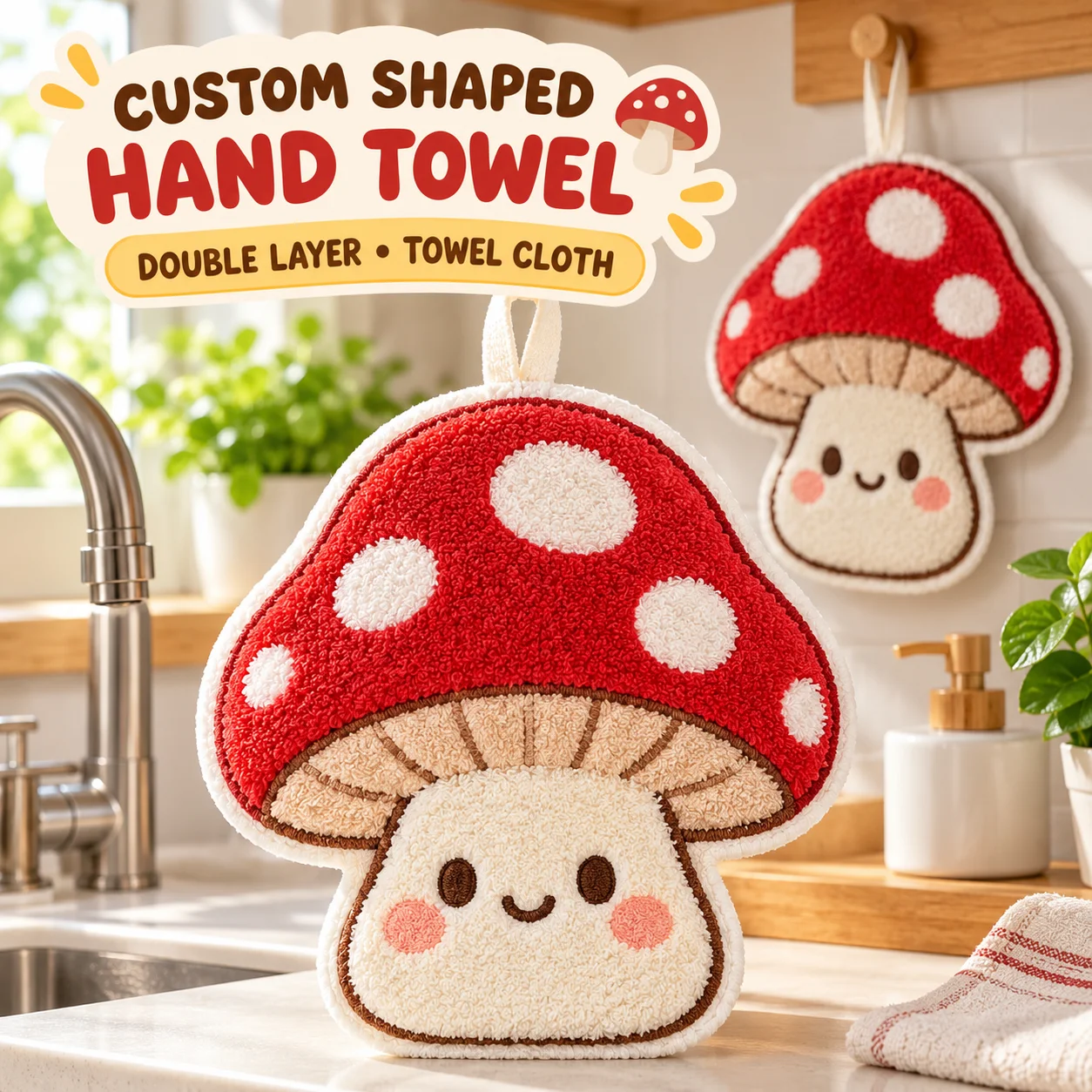 Personalized Hand Towel Custom Shaped Hand Towel 20x20cm Double Layer Towel Cloth Hanging Kitchen Bathroom Quick Dry Towel Gift