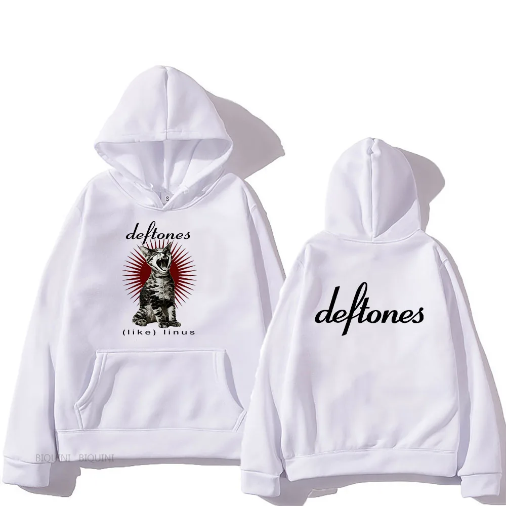 Hot Sale Deftones Cat Graphic Print Hoodies Long Sleeve Men Women Clothing Rap Heavy Metal Band Brand Sweatshirts Tops Man Hoody