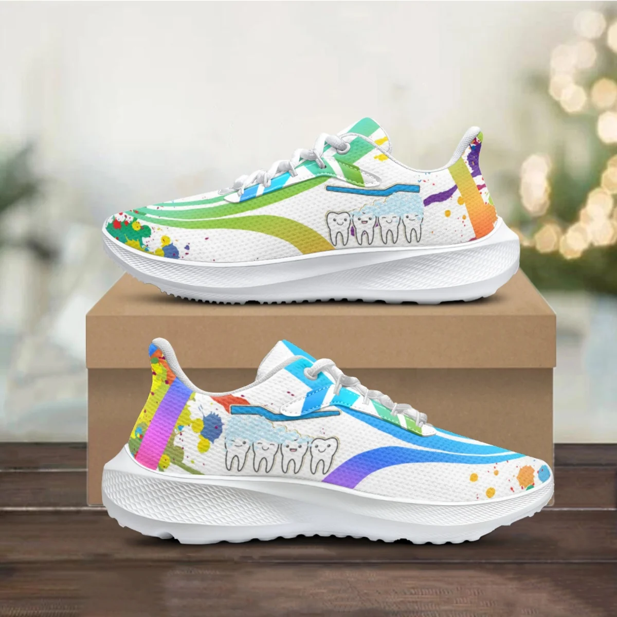 

Summer Sneakers for Women Hot Cartoon Teeth Dental Print Outdoor Sports Lace Up Running Shoes Female Footwear Drop Shipping New