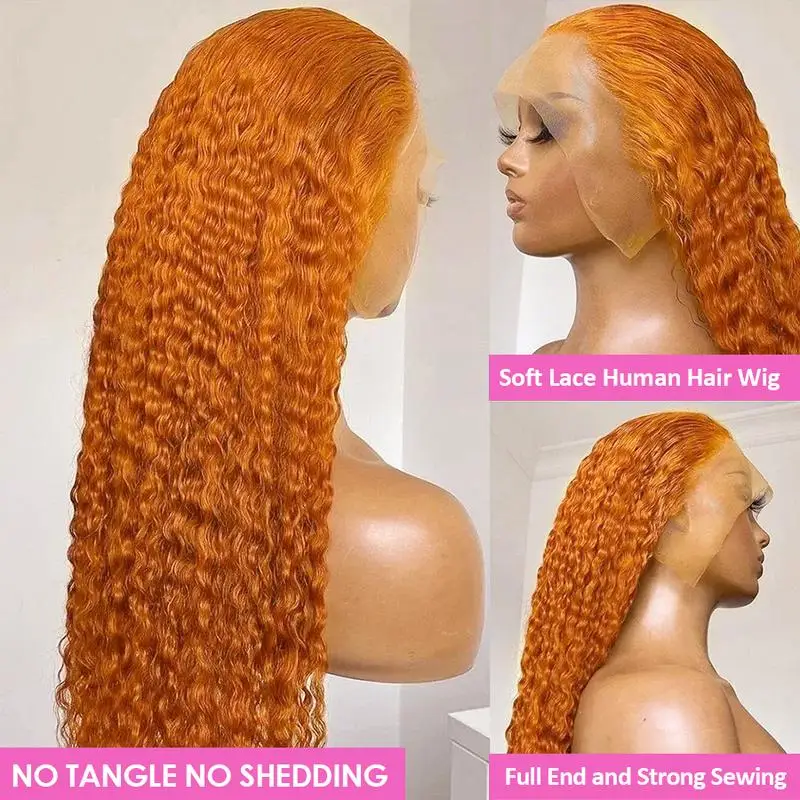 350 Orange Ginger Lace Front Wigs Human Hair 13x4 HD Transparent Lace Frontal Wig Water Wave Wig Human Hair Curly Pre Plucked
