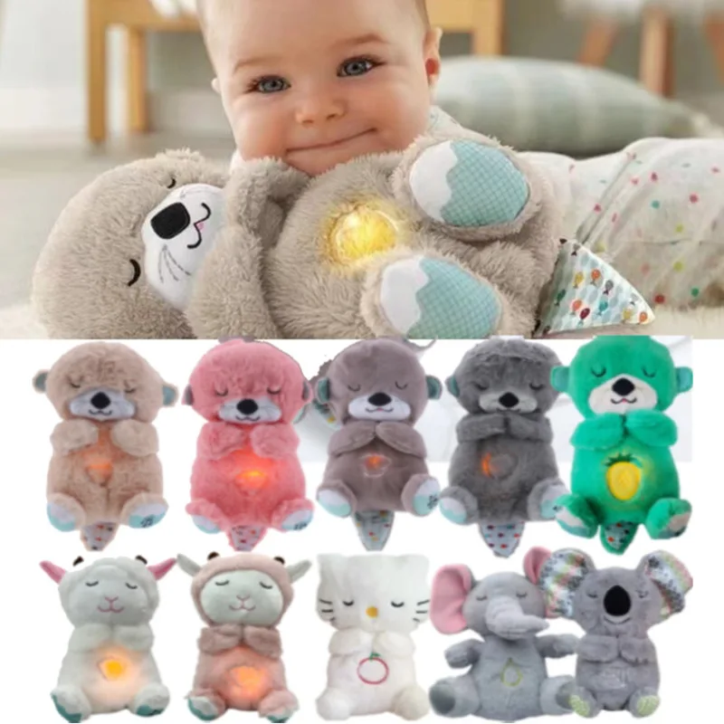 

32cm Breathing Otter Plush Toys Pet Cat Nap Sensory With Light Sound Baby Musical Doll Toys For Soothing Sleep Newborn Baby Gift