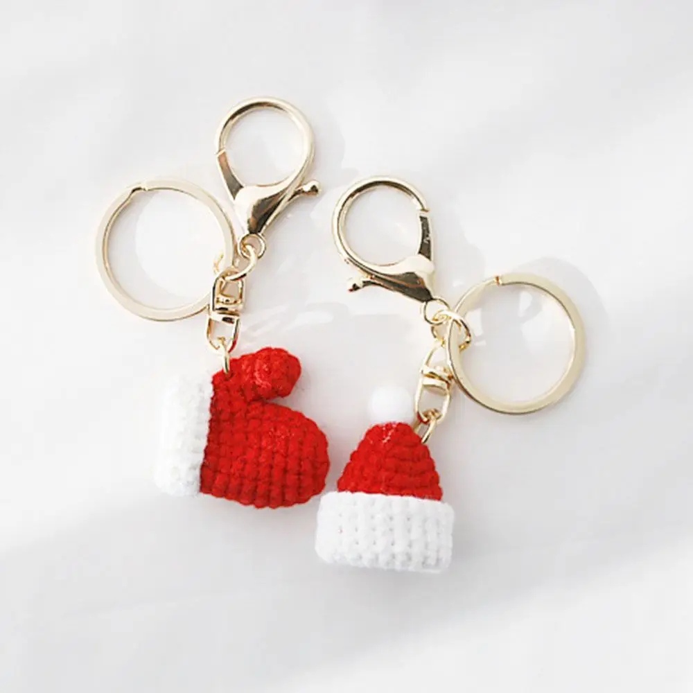 Present Christmas Glove Xmas Christmas Hat Korean Style Key Ring Handmade Crochet Pendant Christmas Key Chain Women Key Buckle