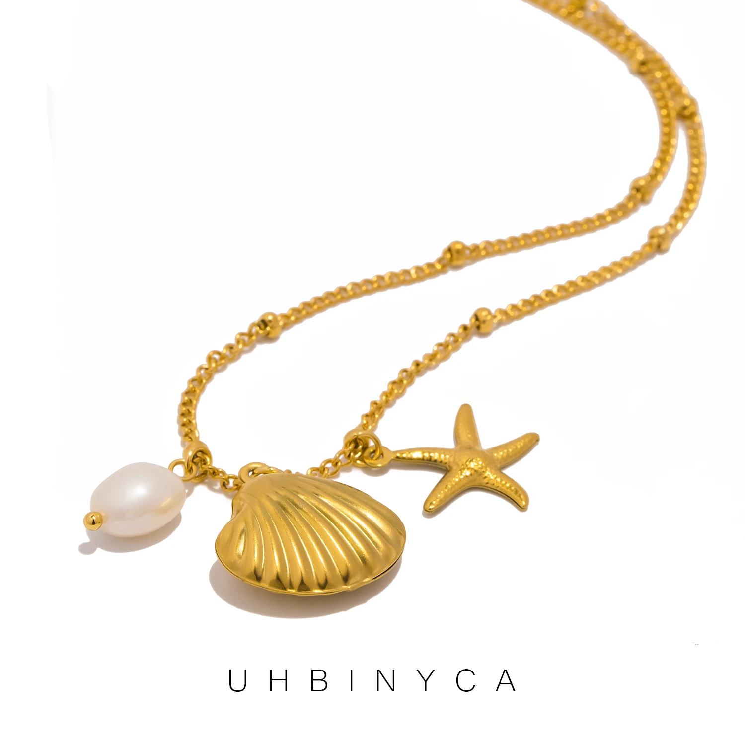 UHBINYCA Colar de concha casual estilo praia para férias para mulheres, joias à prova d'água de aço inoxidável