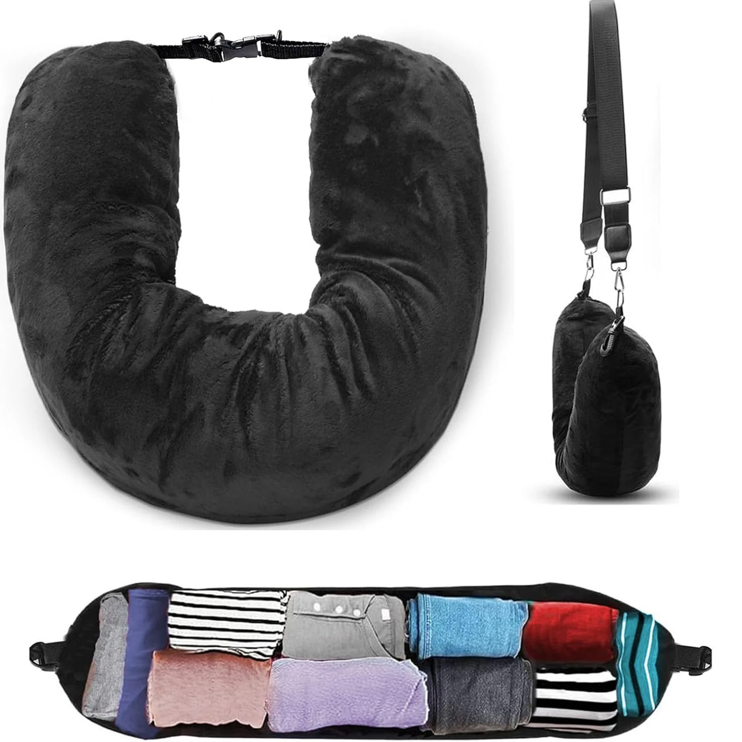 Travel Pillow with Storage Pouch, Adjustable Polyester Neck Support, Comfortable & Lightweight