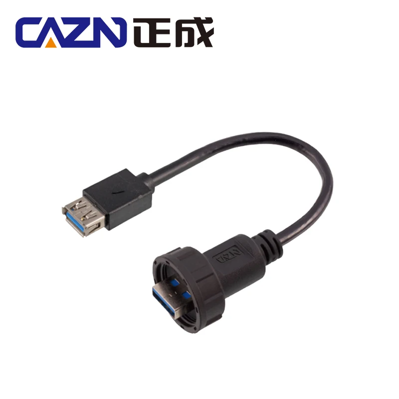 CAZN Waterproof IP67 IP68 USB3.0 Female to Male Overmoldedd with Cable Threaded