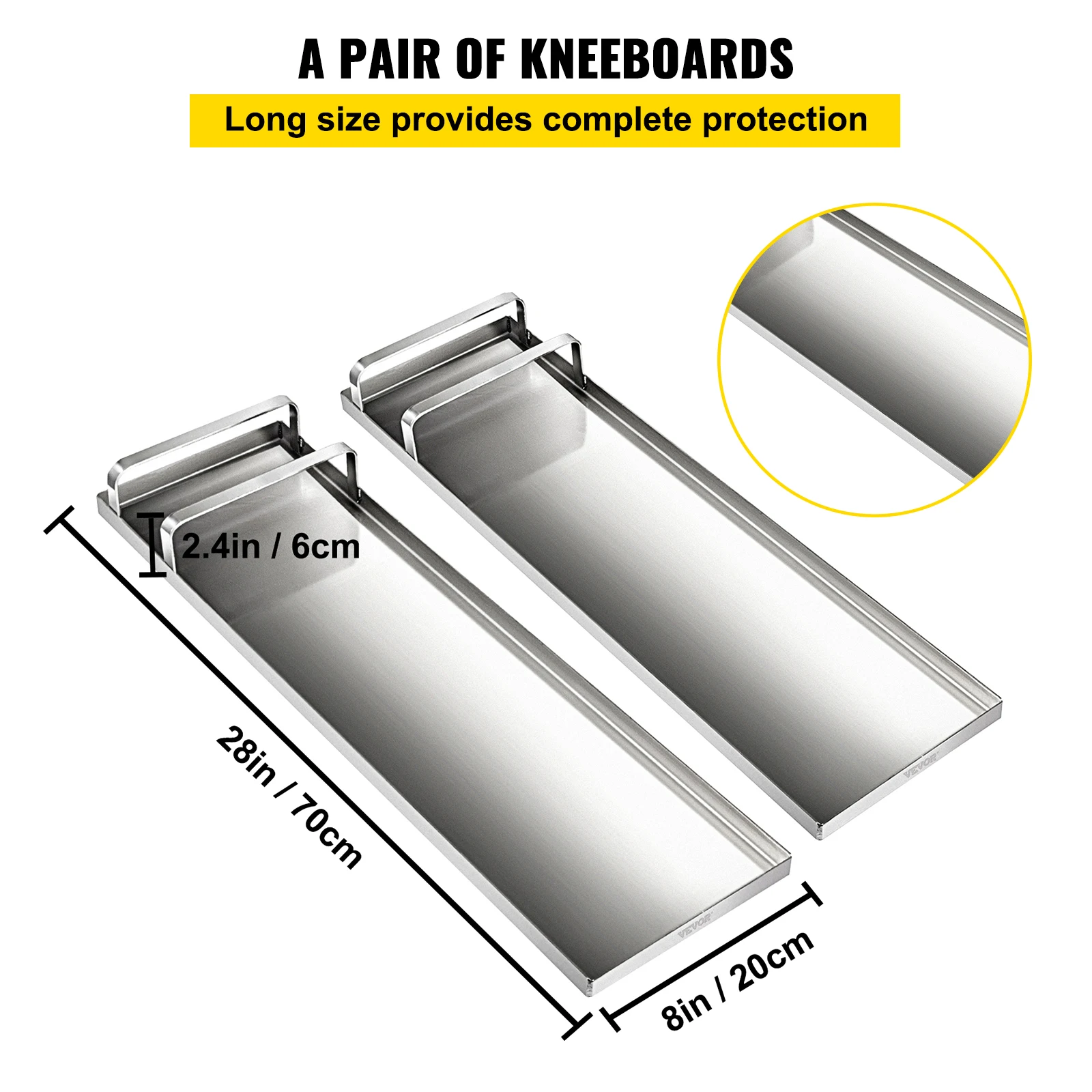 VEVOR Deslizadores de Hormigón de Acero Inoxidable Engrosados 70 x 20 cm Pizarra Deslizante de Hormigón con La Placa sin Almohadillas Tablas Rodilleras para Acabado y Enrasado de Hormigón 2 Piezas