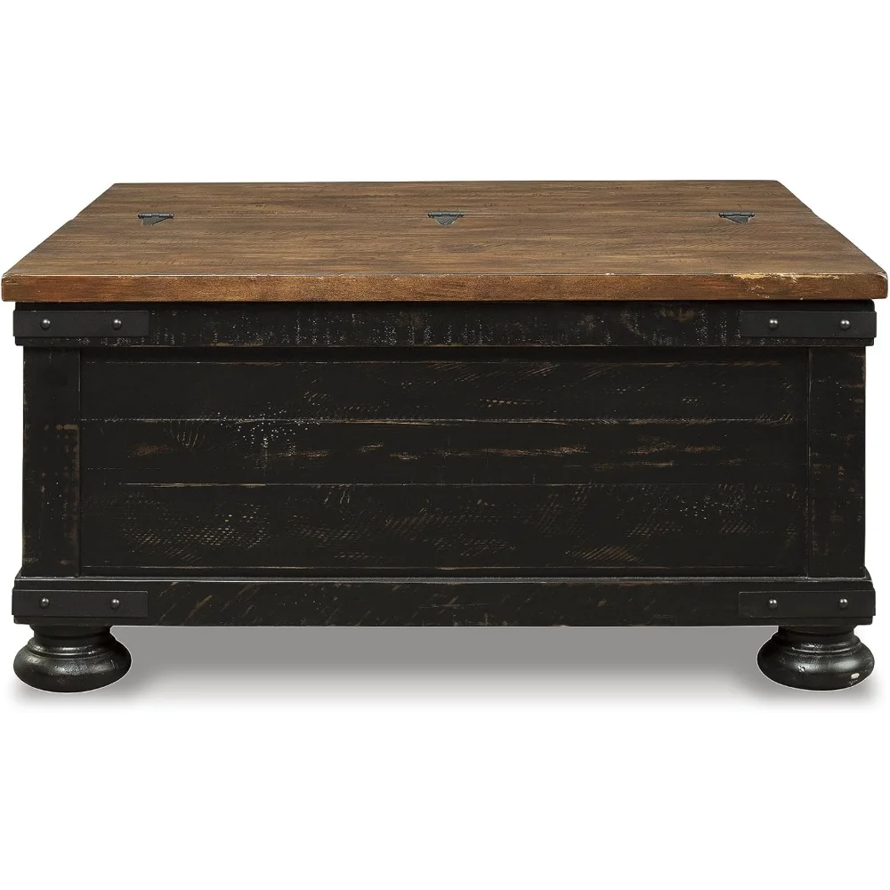 Signature Design by Ashley Valebeck Farmhouse Lift Top Coffee Table with Storage, Distressed Brown & Black Finish