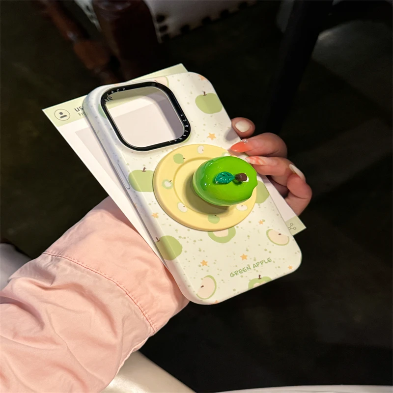 

New Fashion 3D Fruit Pattern Phone Case For iPhone 13 14 15 16 Pro Max For IPhone 16 Magnetic Bracket Shockproof Protect Cover