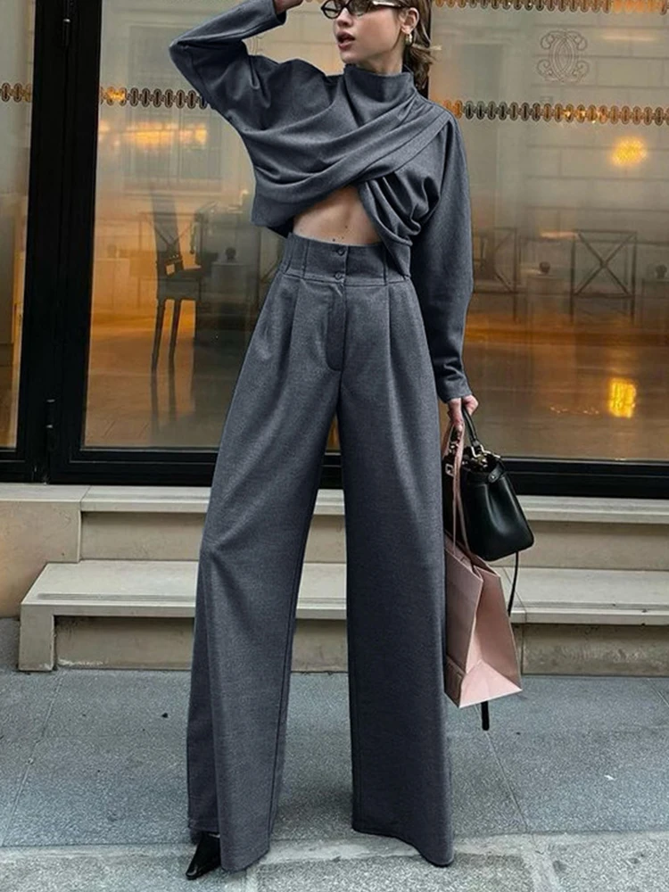 

Mueyaruho Women Winter Spring 2025 Office Pant Set Outfits Solid Turtleneck High Waist 2 Two Piece Matching Set For Women