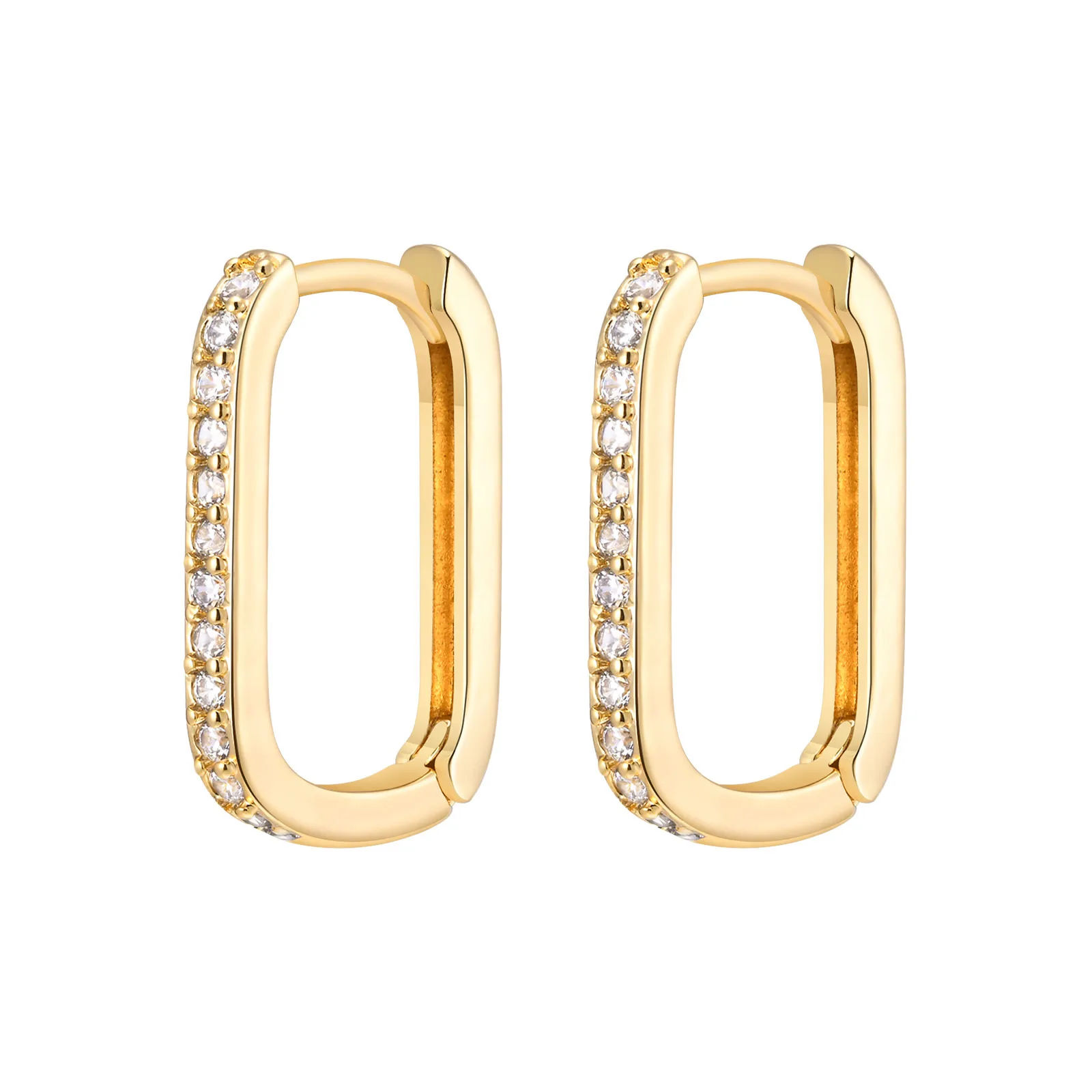 Geometric Zirconia Earrings Gold Plated, Square And Circel Hoops Huggies Ear Jewelry Bijoux Femme