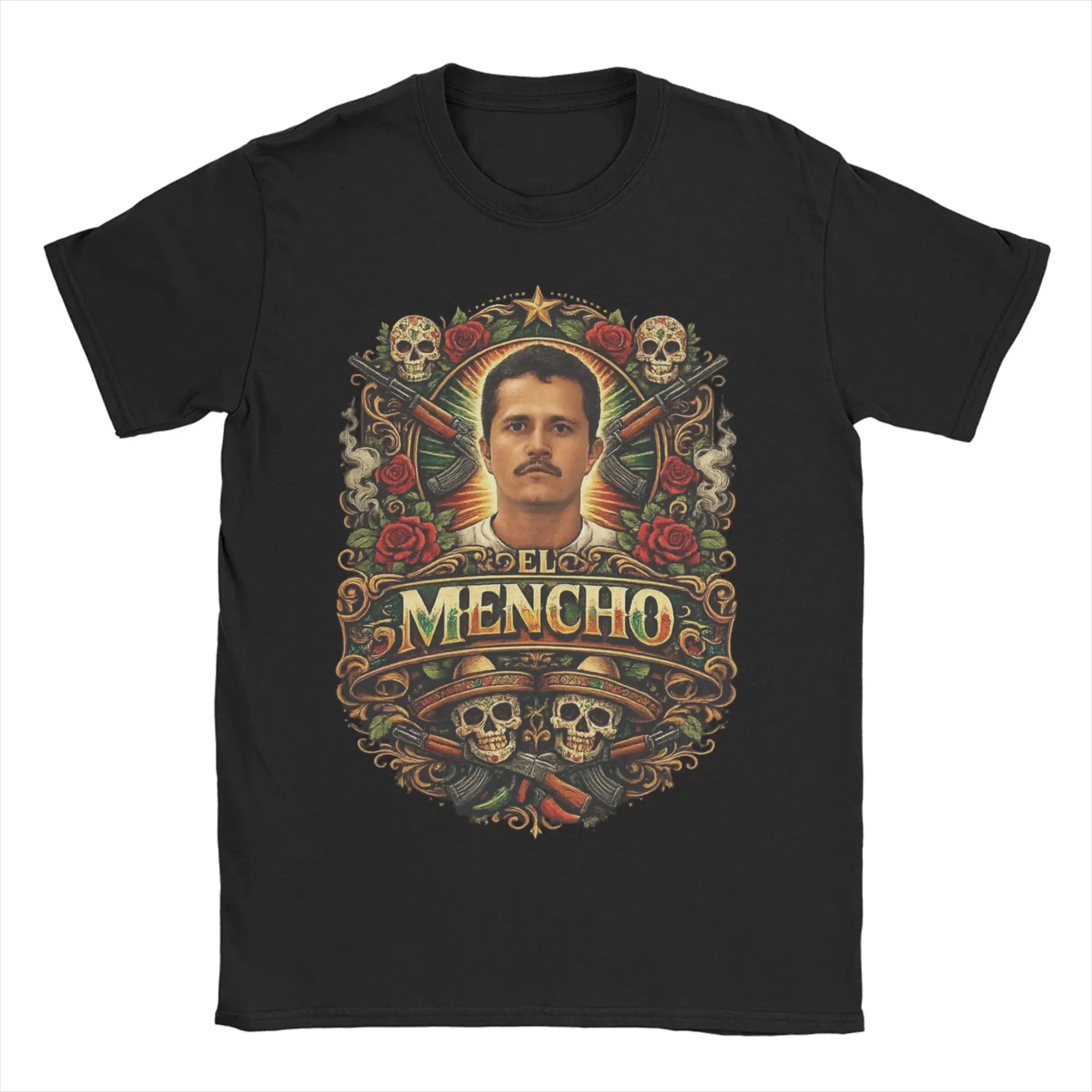 Men Women T-Shirt El Mencho Mexican Narco Inspired Sugar Skull Day of the Dead Cotton Tee Shirt T Shirt Round Neck Clothes Gift