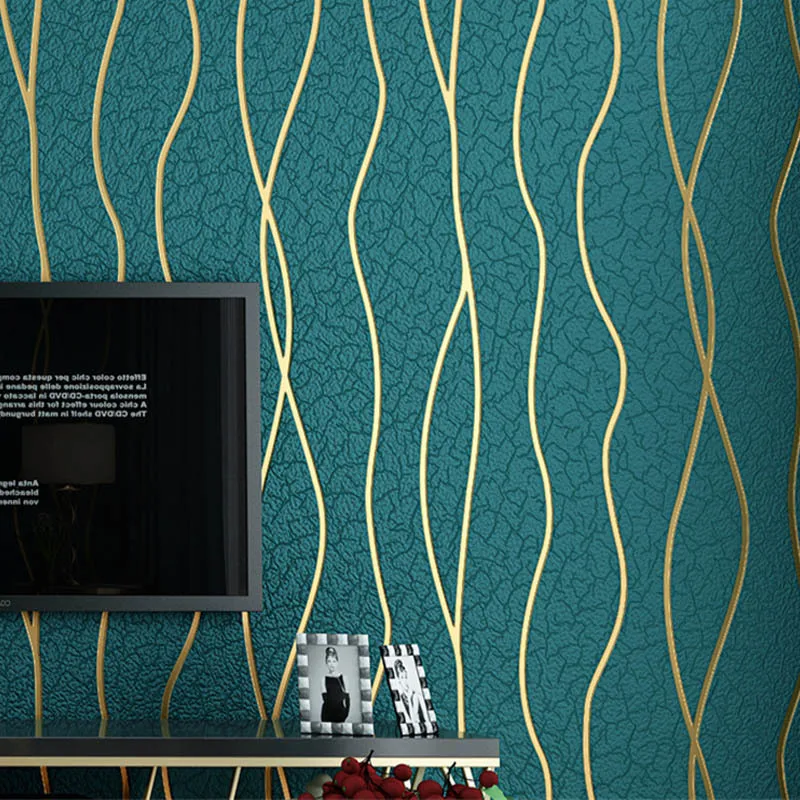 

Modern Simple Wave Pattern Velvet Wallpaper 3D Stripe Curve Line Living Room TV Background Wallpaper