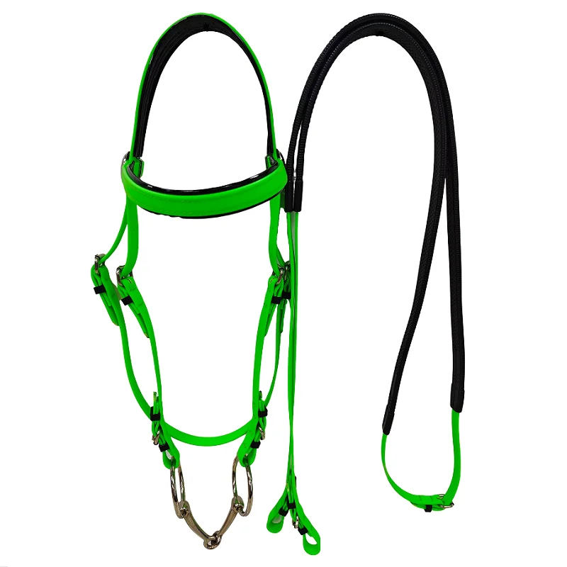 

New Arrival Green Horse Riding Bridle Adjustable PVC Horse Bridle Includes Halter, Rein and a Stainless Steel Snaffle Bit